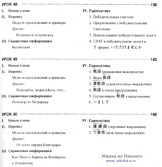 Содержание уроков японского языка второй части "Минна но Нихонго": с 26 - 50-й