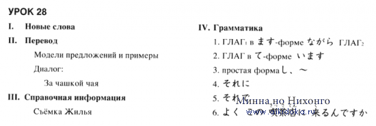 Содержание уроков японского языка второй части "Минна но Нихонго": с 26 - 50-й